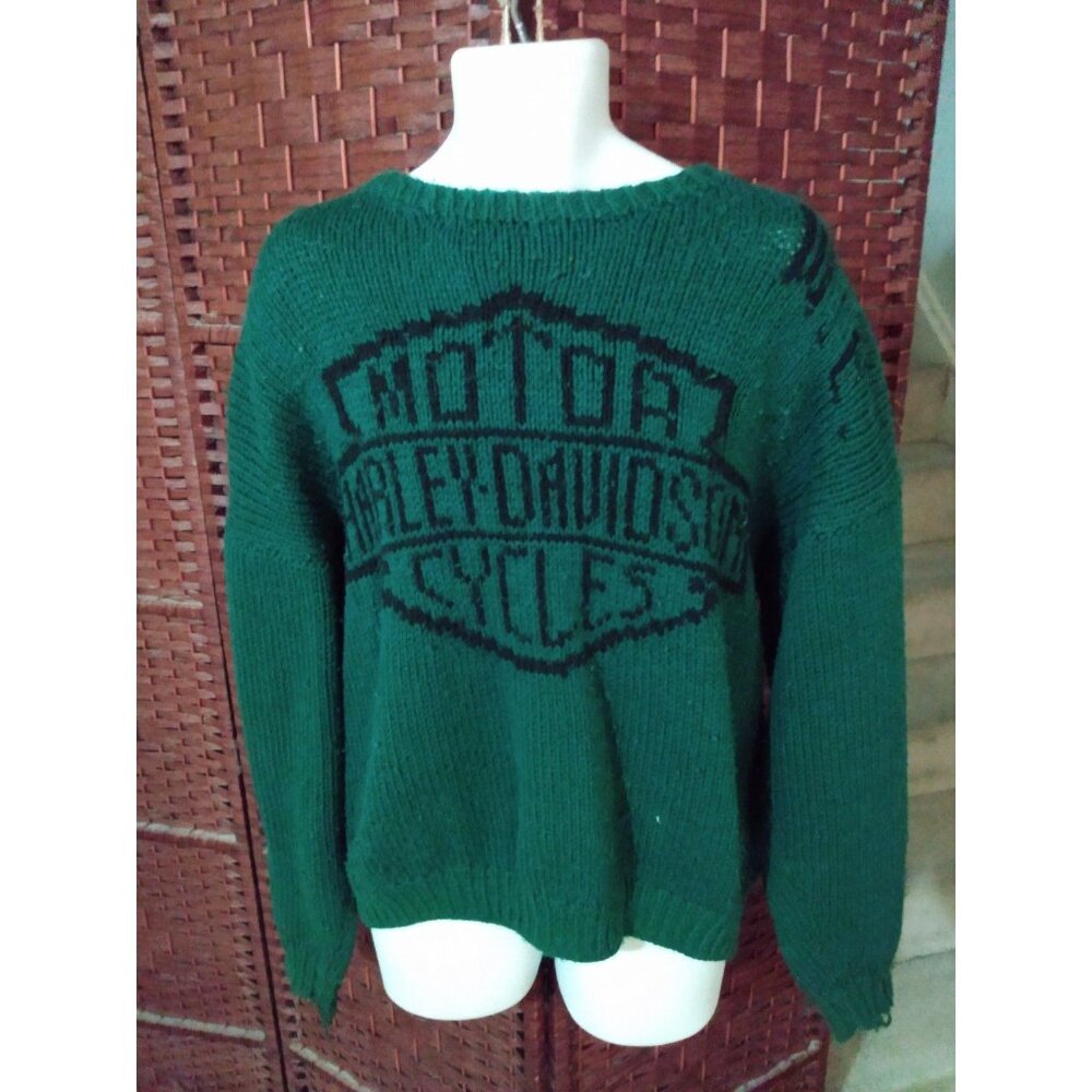 Rare Vintage Harley Davidson KnIt Sweater Wool Distressed Large Motorcycle Biker